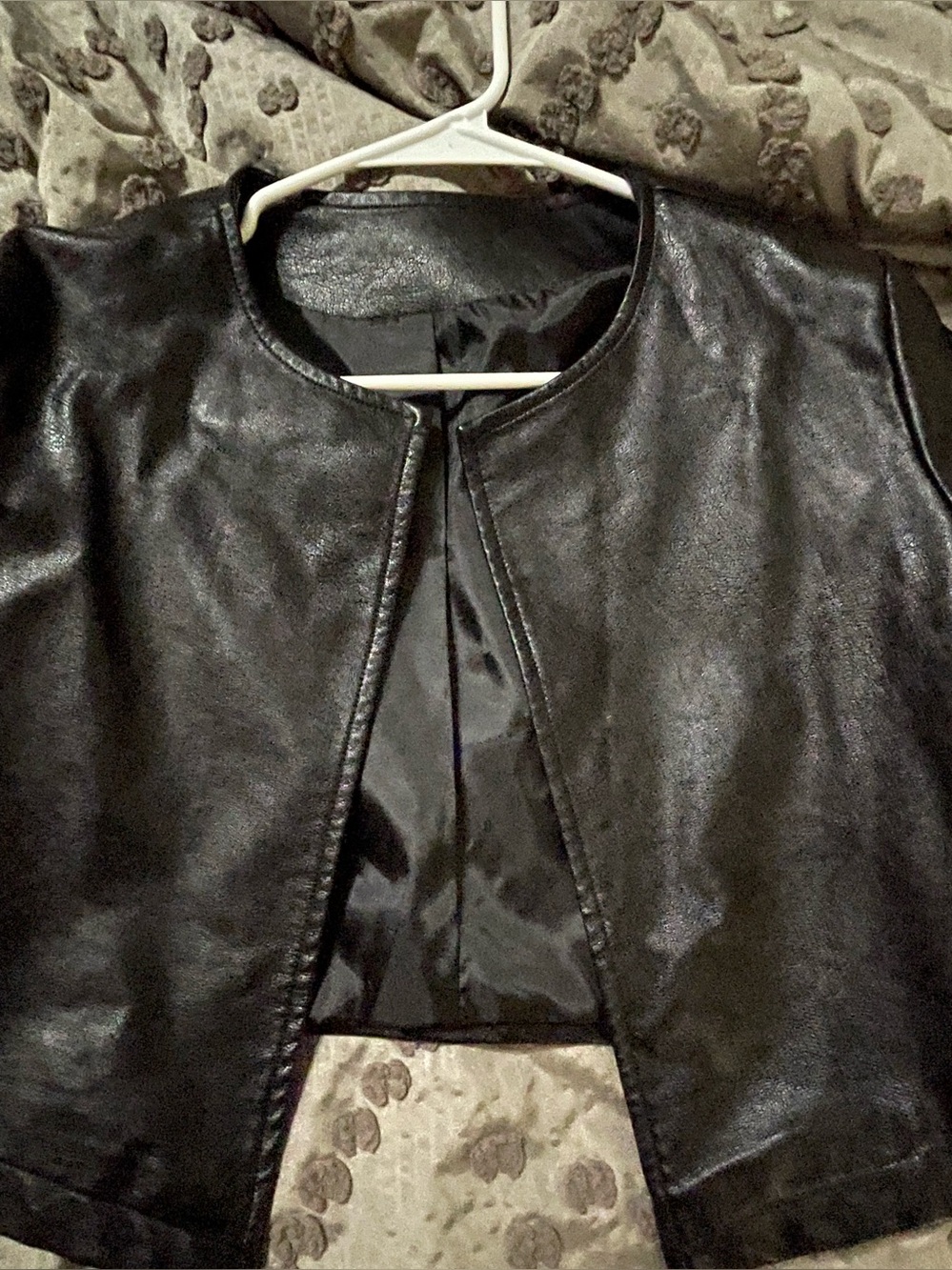 Amazon Black Faux Leather Open-Front Cropped Jacket
